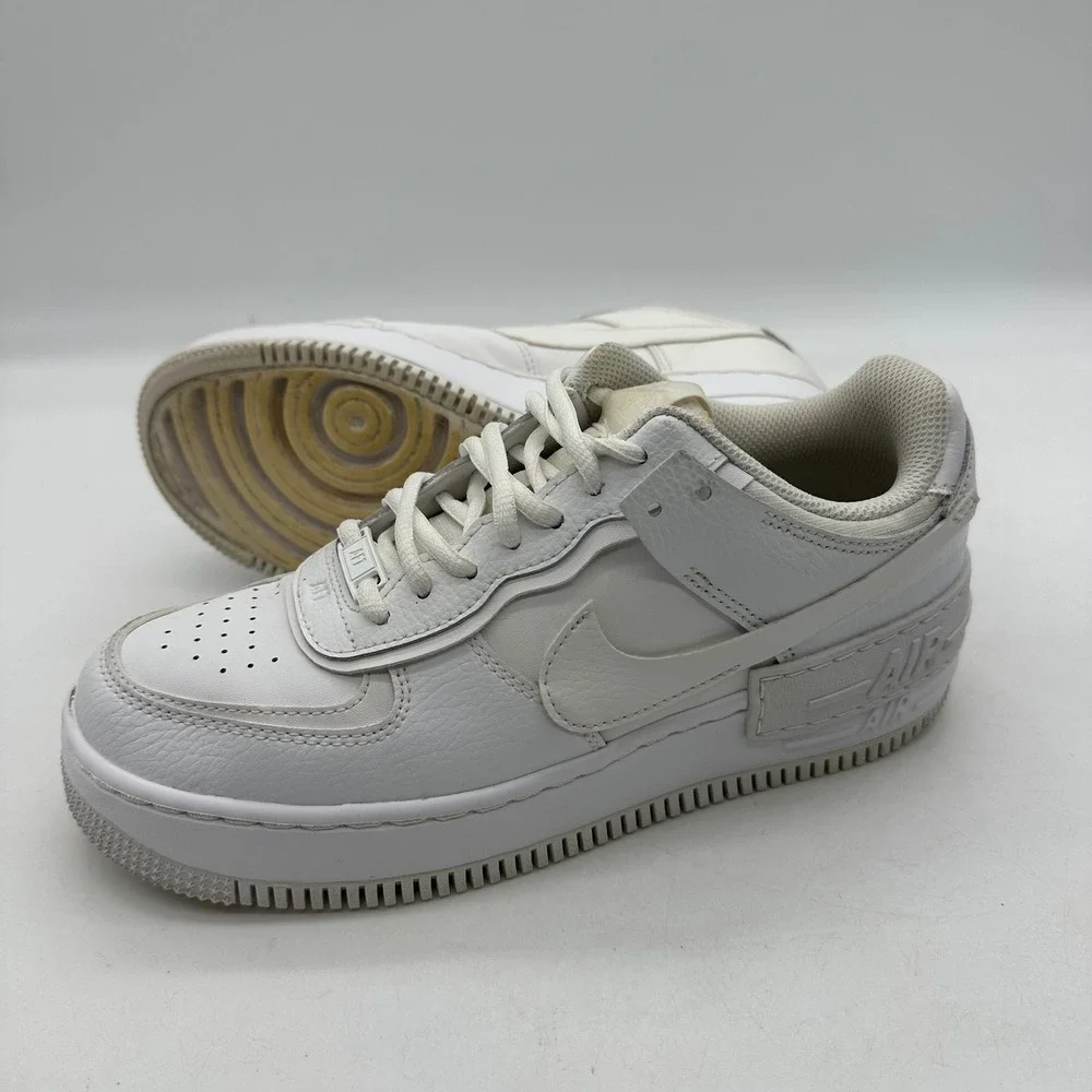 Nike CI0919-100 Womens Size 8 Triple White Air Force 1 Shadow Shoes Layered AF1